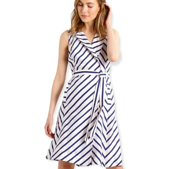 NWT Banana Republic Striped Trench Wrap Dress - Picture 1 of 15